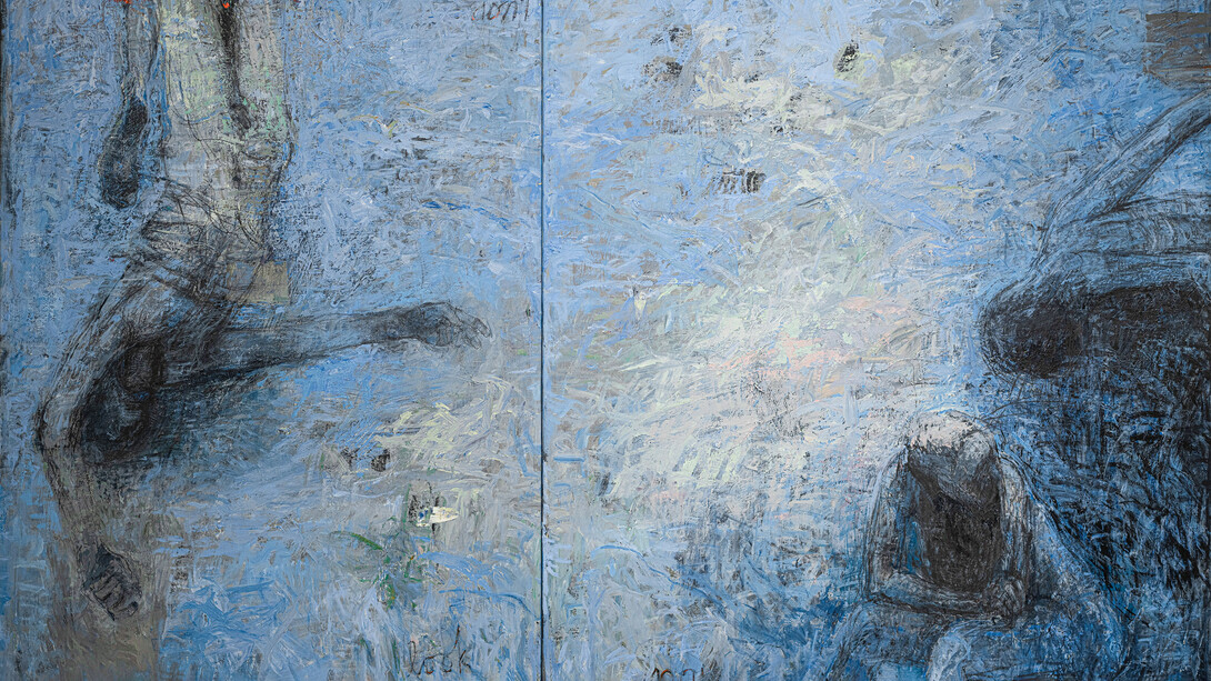 Sheba Sharrow, Dont Look Now (detail), 2001, 56in x 89 in. acrylic on canvas at James Yarosh Fine Art Gallery