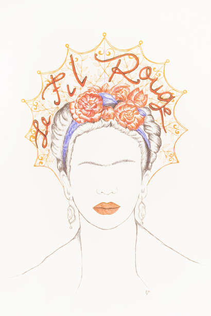 Viviana Cazzato, Santa Frida, penne su carta canson 300 g, formato A3, 2018