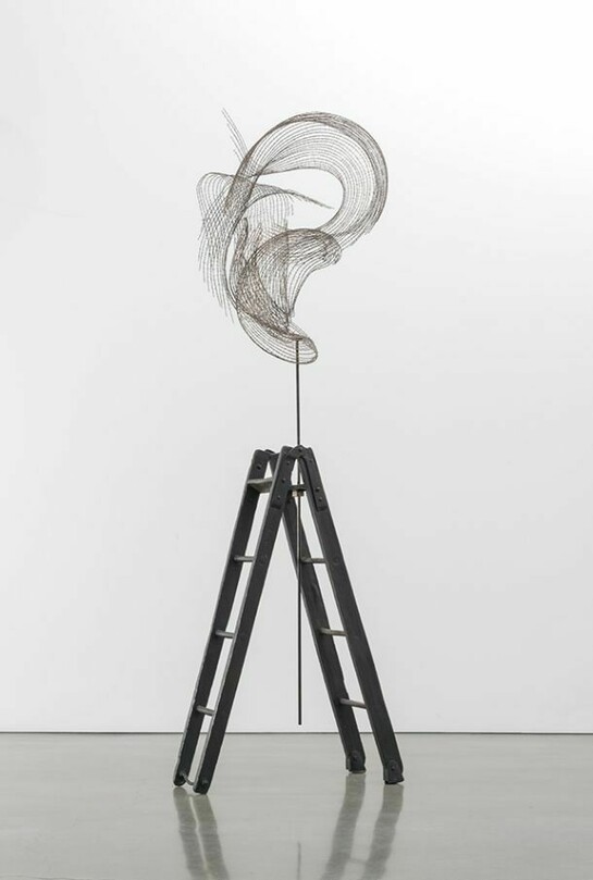Elliott Hundley, Scaffold, 2014, Bronze and nickel-plated steel, 108 1/2 x 33 x 33 3/4 inches (275.6 x 83.8 x 85.7 cm)