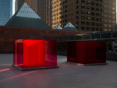 Larry Bell, Bill and Coo, exhibition view. Courtesy of MOCA Gallery