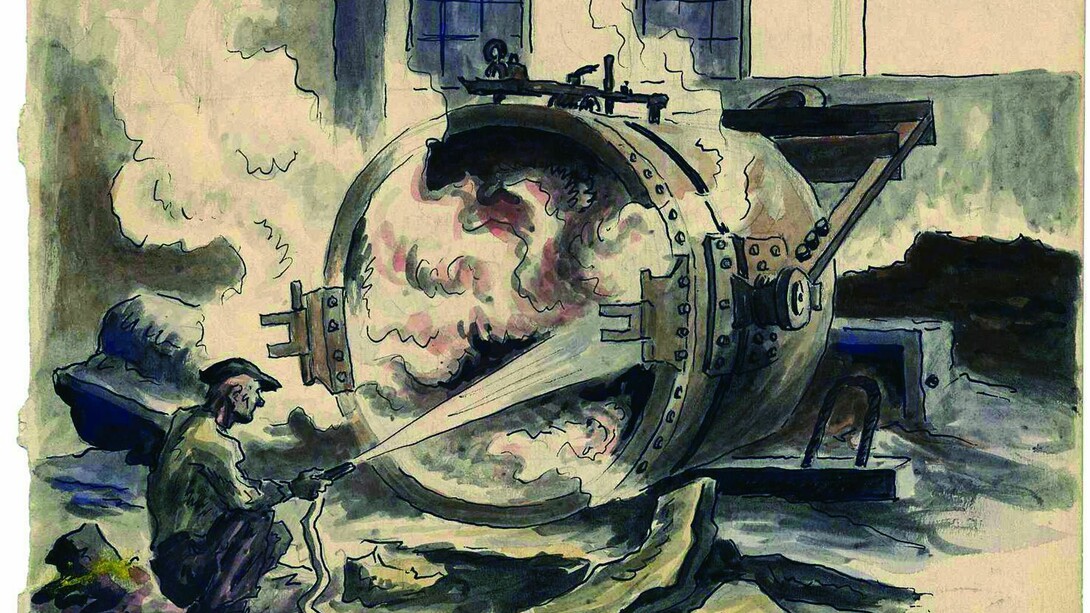 Charles Pollock Acciaieria, Gary, Indiana, 1933. Inchiostro e acquerellature colorate su carta. Collezione privata © Charles Pollock Archives 