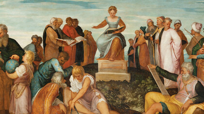 The Circle of False Education dalla Tabula Cebetis di Lambert Sustris, dopo il restauro.