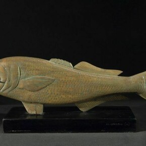 Albert Hoffman, Untitled (Big fish eating small fish), ND, Painted spruce, 9 x 24 x 6 inches (22.9 x 61 x 15.2 cm)