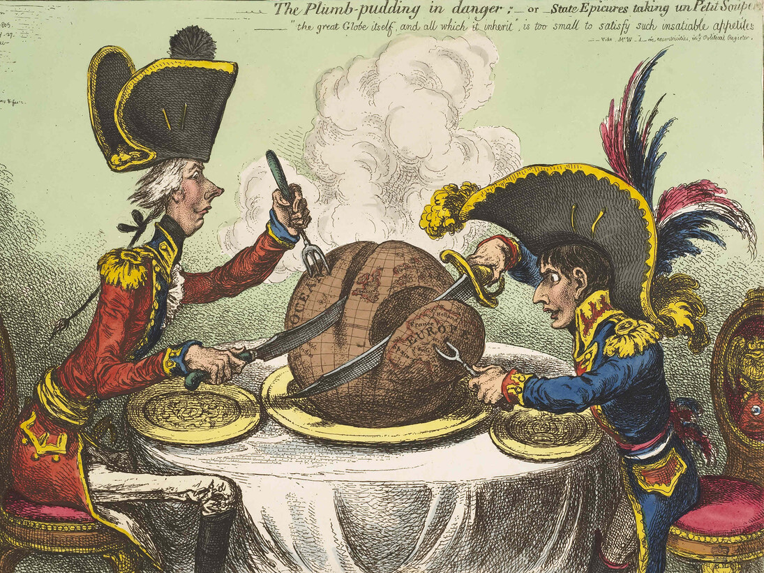 James Gillray (1756 - 1815), The Plumb-pudding in Danger, 1805, London, Hand-coloured etching on paper, H 26.1 x W 36.3 cm © The Trustees of the British Museum