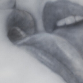 Betty Tompkins, Kiss Painting #4, 2012, Acrylic on canvas, 152.4 x 182.9 cm, copyright Betty Tompkins, courtesy the artist and Rodolphe Janssen, Brussels, private collection.