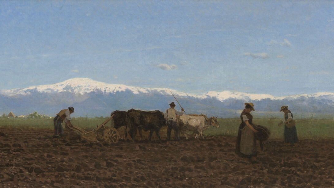 Giuseppe Ciardi, L’aratura (Il lavoro nei campi), 1872, olio su tela, 44 x 95 cm