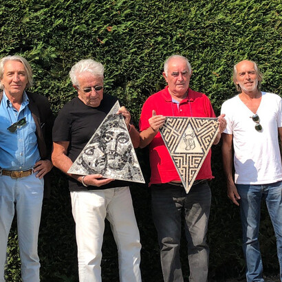 Marcello Landi, Saturno Carnoli, Severo Bignami e Edoardo Missiroli nei pressi dello studio di Severo Bignami a Lido Adriano