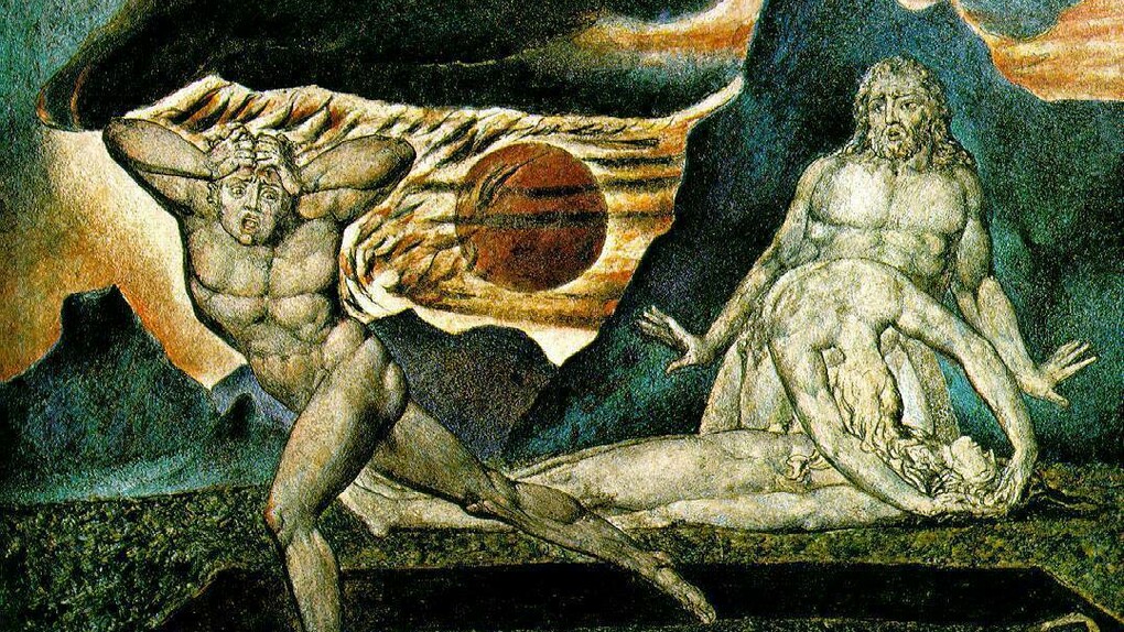 El cuerpo de Abel descubierto por Adam y Eva, por William Blake ca. 1826 