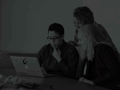 Example of no discrimination at work: A diverse group of people trying to make sense and figure out a solution to a work problem, 