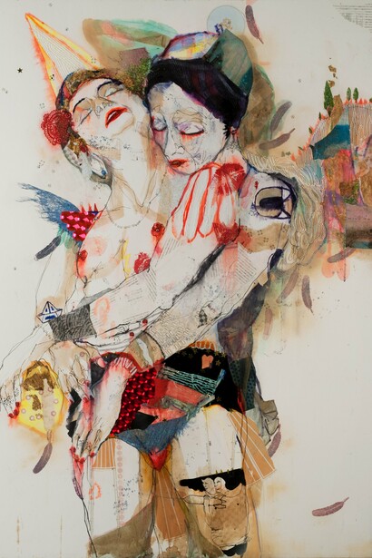 Amore&Psycho, 2015, tecnica mista su carta, 164 x 117 cm 