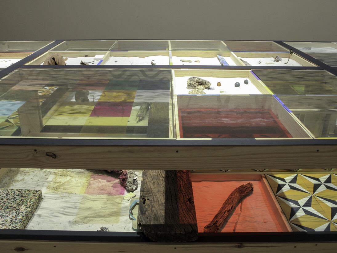 Luiz Zerbini Natureza Espiritual da Realidade, 2012-2015, Mixed media, 10 tables, 200 x 100 cm each
table. Photo: João Januário, Exhibition view, "Luiz
Zerbini | Pinturas" Casa Daros, Rio de Janeiro, 2014