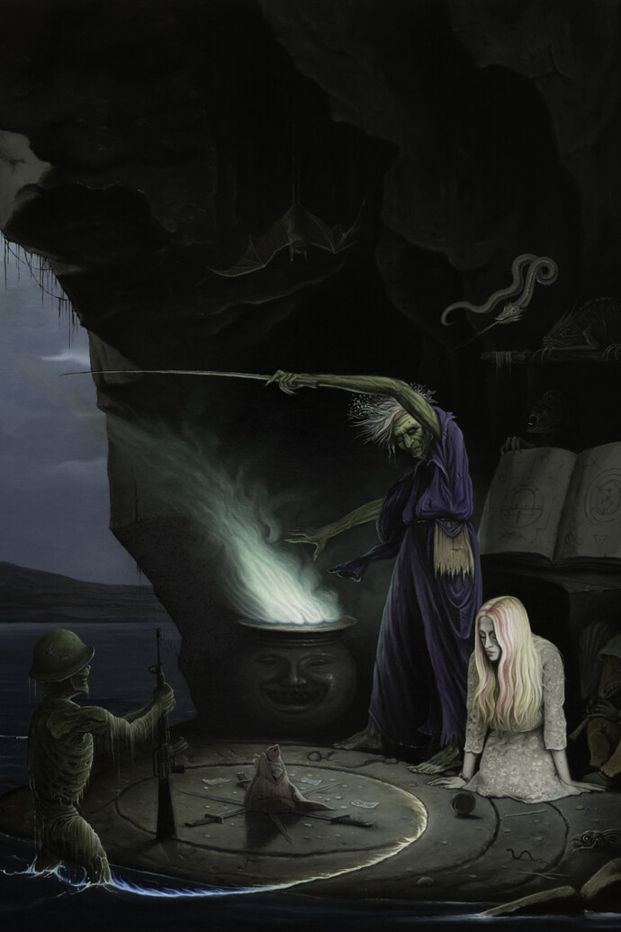 John Stark, 'Conjuring an Armed Skeleton', 2014, Oil on wood panel, 60 x 50 cm 