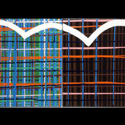 Nate Cassie, Cloudgrid, 2013, signed and dated on the reverse, enamel and flashe on canvas, 16x40 inches. Courtesy of the artist and Ruiz-Healy Art