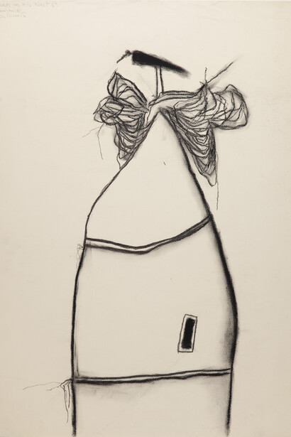 Pat Douthwaite, Stork on his Nest, Romania, 1989, charcoal, 75.5 x 55 cm