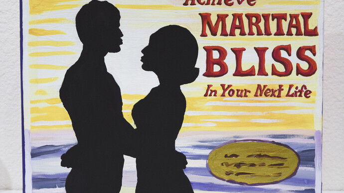 Jean Lowe, Achieve Marital Bliss, casein on acid-free foam board. Courtesy of Robischon Gallery