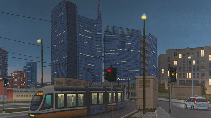 Aldo Damioli, Milano, 2015, acrilici su tela, 80 x 120 cm