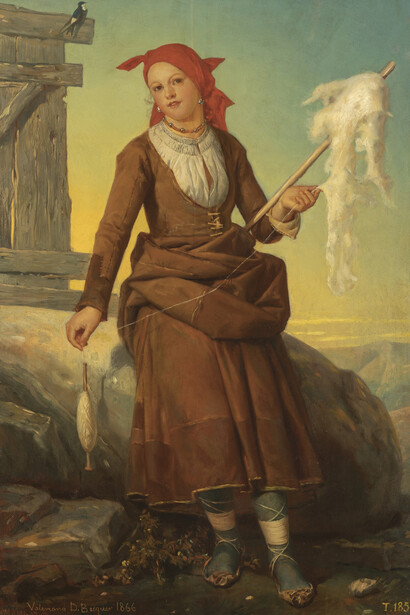 Valeriano Domínguez Bastida Bécquer, Hilandera en las cercanías de Burgo de Osma (detalle), 1866. Cortesía del Museo Nacional del Prado