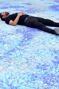 Imran Qureshi, Out of Blue, 2020. Site specific installation created in cooperation of Zindagi Trust Foundation and Shehzad Roy to support  Khatoo-i-Pakistan Government Girls School. Courtesy of the artist