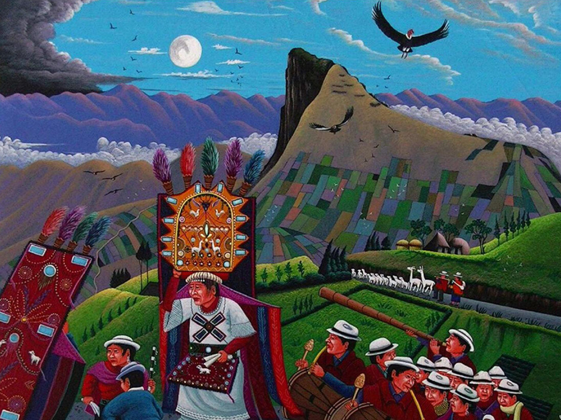Tigua, Arte desde el centro del Mundo, El Inti Raymi (detalle), Alfonso Toaquiza, 2008.