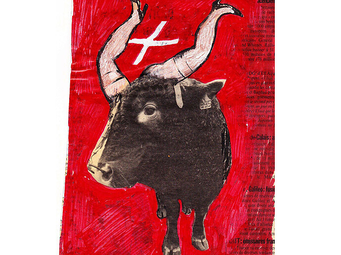 Roland Topor, Taureau suisse, ca. 1985, 23 x 15,5 cm, courtesy of galerie Anne Barrault