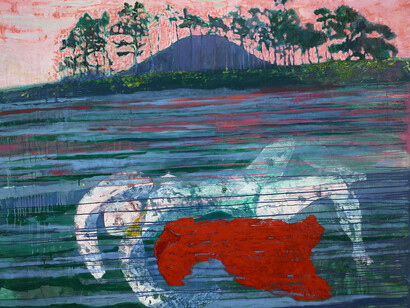 Eugenie Vronskaya, Little Red Dress, oil on canvas, 59¾ x 71¾ inches, 152 x 182 cms