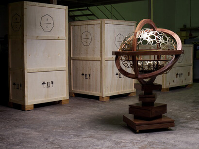 Li Naihan, Armillary Whisky Bar, 2013, Brass and black walnut, 84 × 84 × 140 / 84 × 84 × 140 cm
