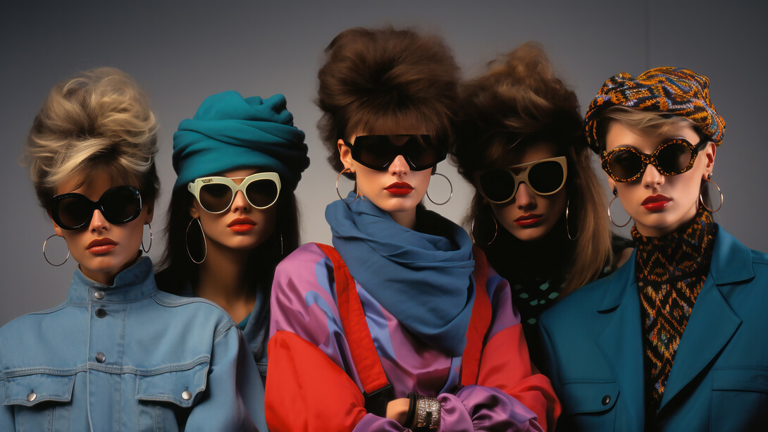 Girls dressed in 80s fashion, showcasing bold, colorful blazers