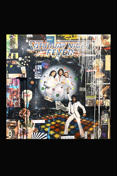 Saturday Night Fever, Greg Miller, acrylic, collage, varnish on panel