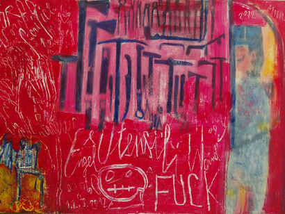 Renzo Ferrari,
Utensili e gendarme,
2012,
Olio su tela,
130 x 180 cm,
Collezione M&A Realini