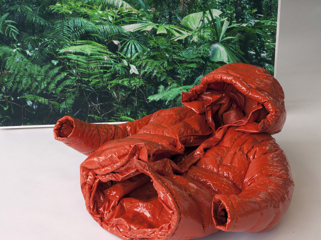 Ophelia Finke, Explorer Red, Resin, paint, varnish and print on Tyvek, 88 x 82 x 42 cm, 2013