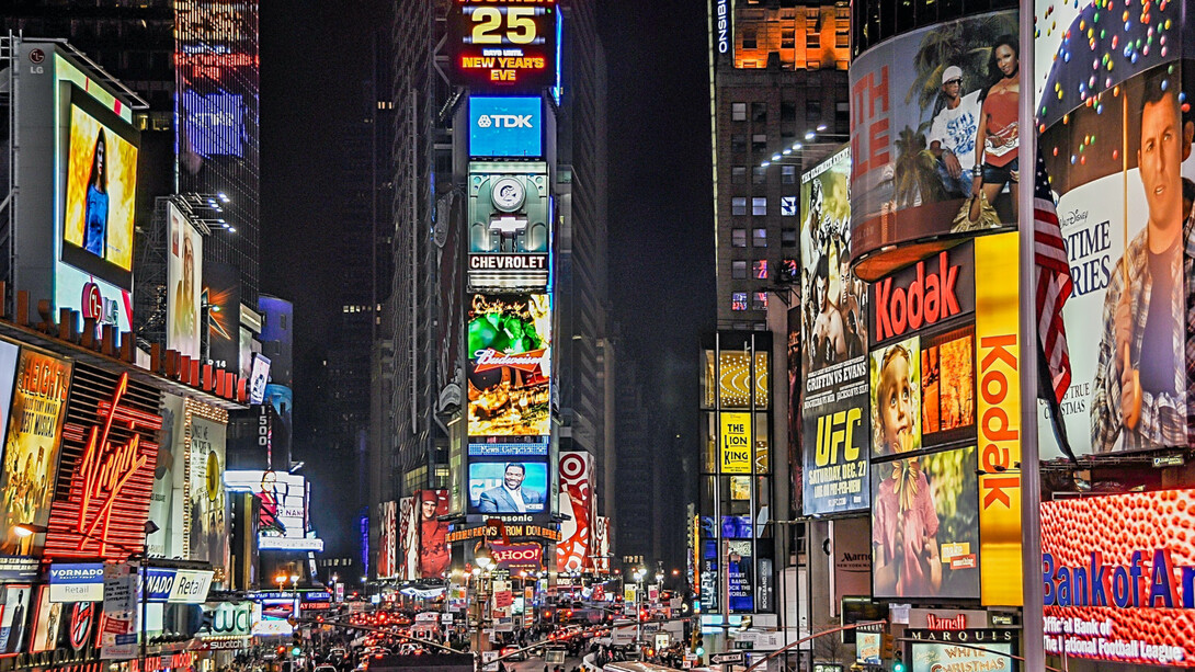 Advertising from the big corporations line the streets of New York City, New York, USA