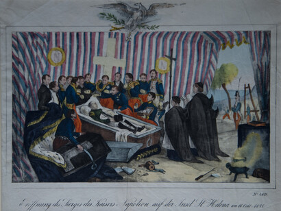 Ereffnung des Sarges des aiser Napoleon auf der Insel st. Helena am 16 Ockt 1840 (Opening of the coffin of the Emperor Napoleon on the island of St. Helena on 16 October 1840)
