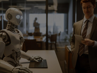 Exploring the fusion of technology and everyday life, this image features an anthropomorphic robot seamlessly performing an ordinary human job, sparking contemplation on the evolving landscape of automation