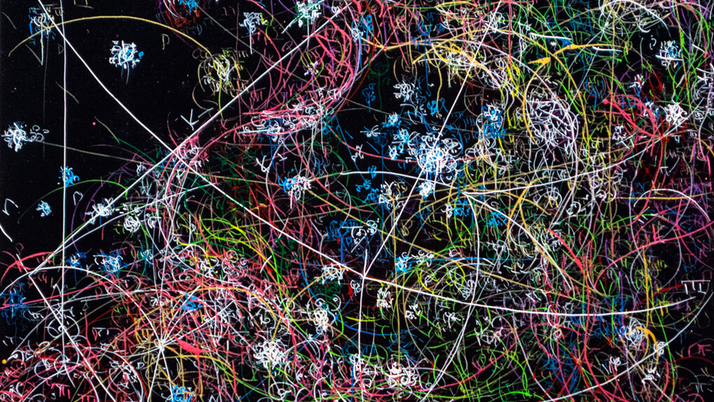 Kysa Johnson, blow up 260 - The long goodbye (hello, hello) - subatomic decay patterns and the star forming region RCW 49, 2015. High Gloss Paint and Ink on Panel, 14 x 16 in, KJ_138
