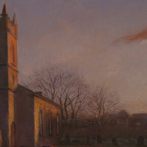 Maeve McCarthy: The Protestant Church, Winter, 2017 Tempera and oil on gesso panel, 22” x 24”. Courtesy of J. Cacciola Gallery W and the artist. 
