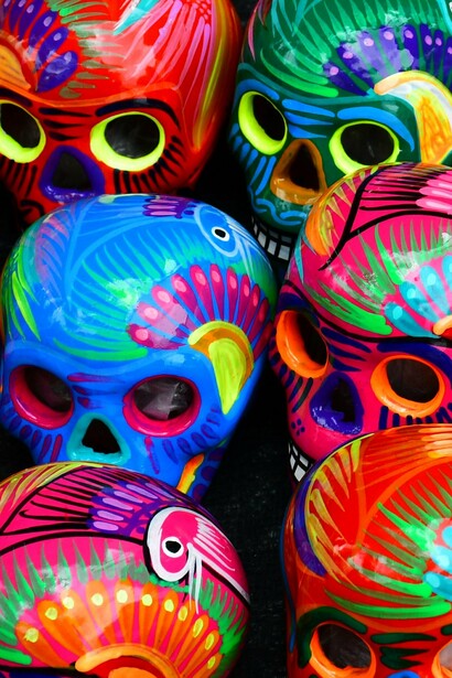 Calaveras de cerámica en Tonalá, Jalisco, México
