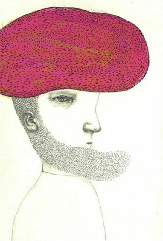 Deborah Barrett, Man in Pink Turban, 2013, Ink, gouache on text, 7 9/16" x 5 3/16"