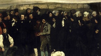 Detalle del famoso «Entierro en Ornans» (1848), G. Courbet, donde se ve a un grupo de plañideras