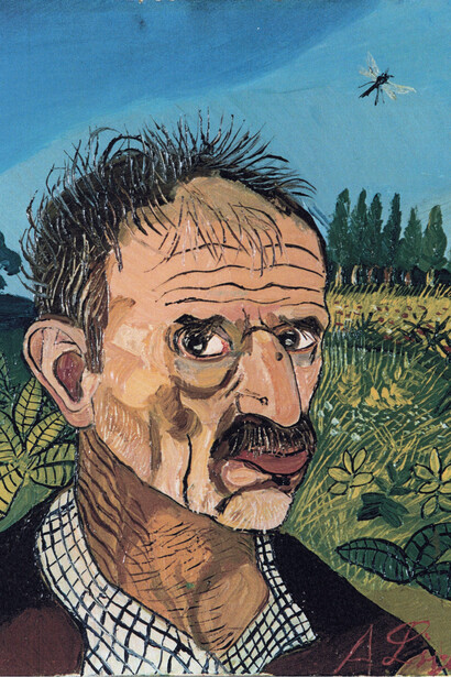 Autoritratto con libellula, s.d. (1959), olio su tela, 50 x 40 cm. Collezione privata