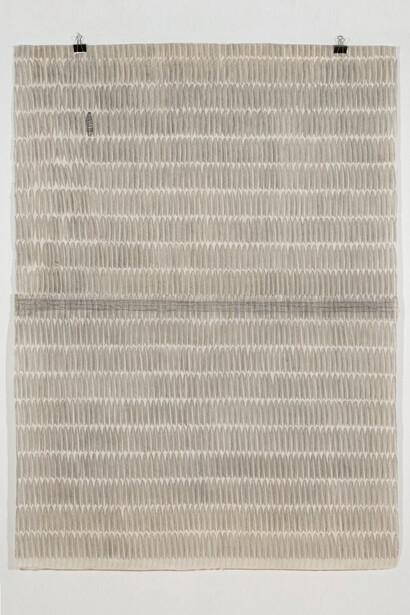 Elena del Rivero, #20 Flying Letter, 2010, Graphite, and thread on abaca paper, 80 x 59 inches, 203.2 x 149.9 cm