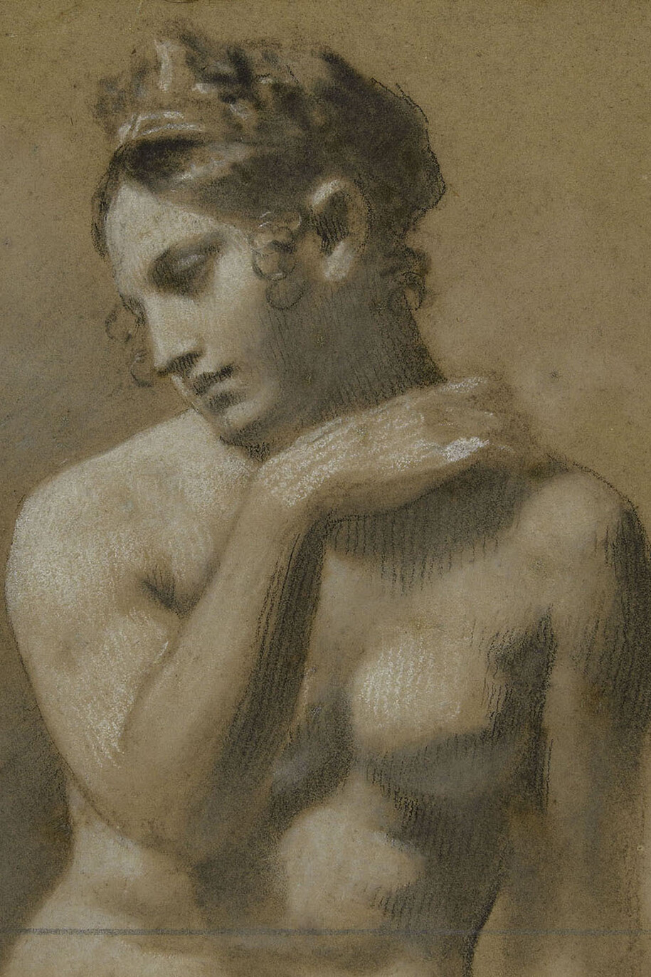 Pierre-Paul Prud’hon, Female Nude, black and white chalk on blue paper, © cliché Bernardot- Musée Baron Martin-France