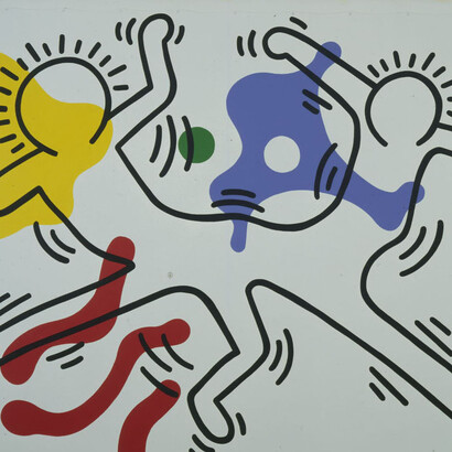 Keith Haring, Untitled, 1986, acrilico e olio su tela, 245 x 369 cm, Hong Kong, collezione privata © Keith Haring Foundation