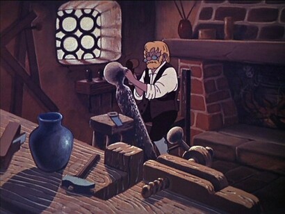 Geppetto e Pinocchio, scena dello storico cartone "Un burattino di nome Pinocchio" di Giuliano Cenci, 1972