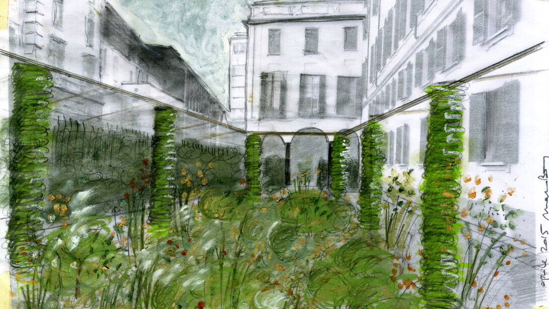 Il Viridarium, Palazzo Reale, Milano,
Disegno del giardino e progetto, a cura degli architetti Marco Bay e Filippo Pizzoni per Orticola di Lombardia in occasione della mostra
