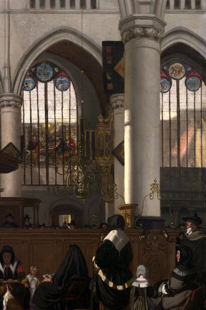 "Interior de la Oude Kerk, Ámsterdam, durante un sermón", óleo sobre lienzo, Emanuel de Witte, 1658-1659