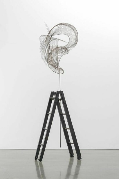 Elliott Hundley, Scaffold, 2014, Bronze and nickel-plated steel, 108 1/2 x 33 x 33 3/4 inches (275.6 x 83.8 x 85.7 cm)