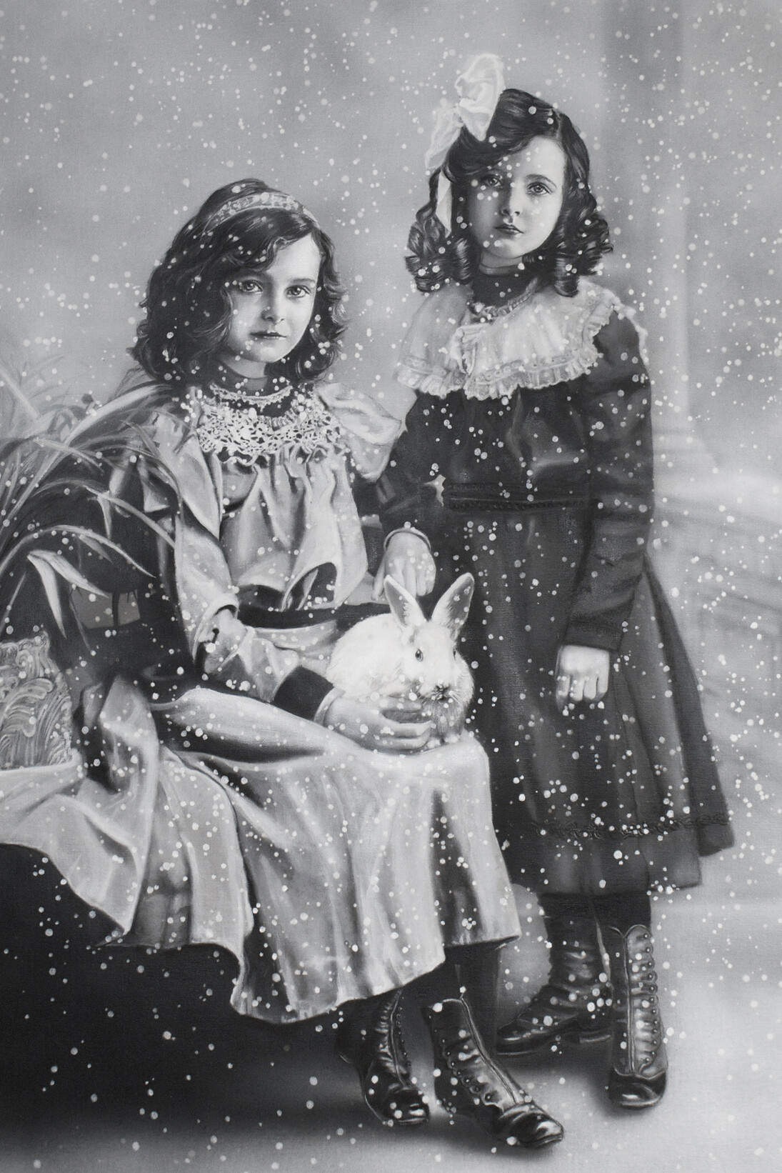 Zoe Byland, Sister and Snowrabbit, 50 x 70 cm, acrylic, airbrush on canvas, dorothycircusgallery