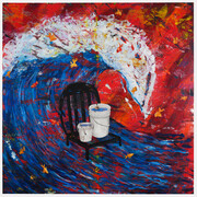 Angel Otero, Fishing Poems, 2023. Oil paint and fabric collaged on canvas, 95 x 95 inches (241.3 x 241.3 cm)
96 1/2 x 96 1/2 inches (245.1 x 245.1 cm) framed. © Angel Otero; Photo by Argenis Apolinario; Courtesy the artist and Vito Schnabel Gallery
