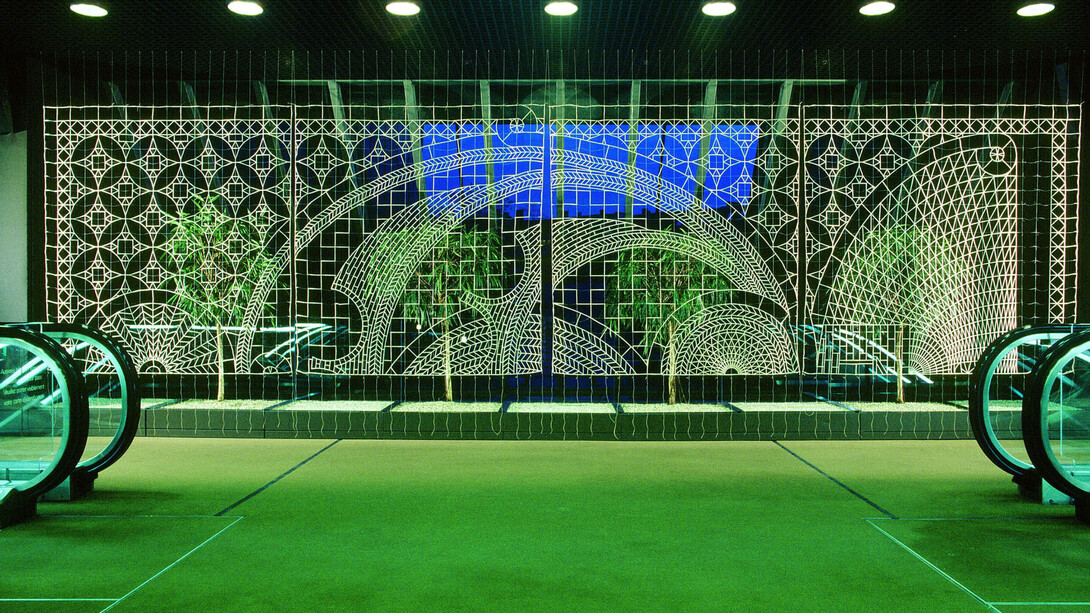 Nikos Alexiou, Holy Monastery of Iviron, 2004, paper, 238 X 980 cm, (installation view at the European Patent Office, Munich)