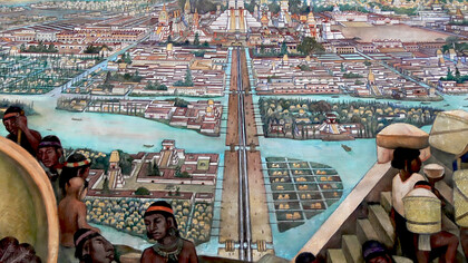 Diego Rivera’s mural depicting the Aztec city of Tenochtitlan and everyday life in Aztec times